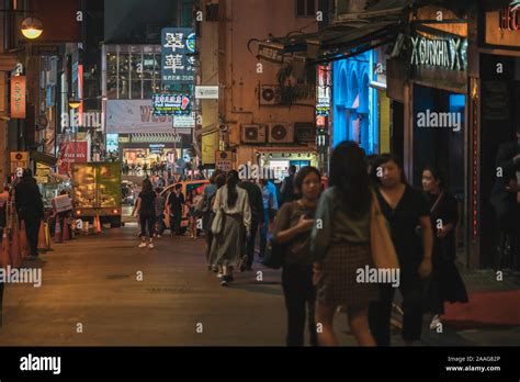People talking on the street. Lan Kwai Fong a very popular nightlife
