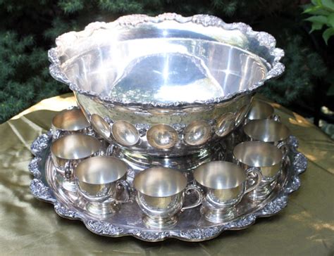 Antique Silver Punch Bowl Cups And Ladles Huge Silver Etsy