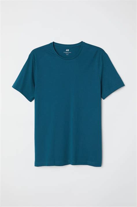 Slim Fit Round Necked T Shirt Dark Turquoise Men Handm Us Shirts