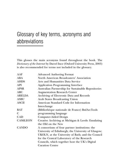 Glossary Of Key Terms Acronyms And Abbreviations Digital Preservation
