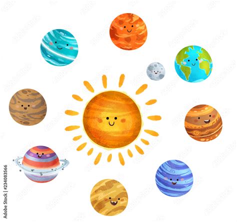 Planetas Del Sistema Solar Para Ni Os Aislado Stock Illustration