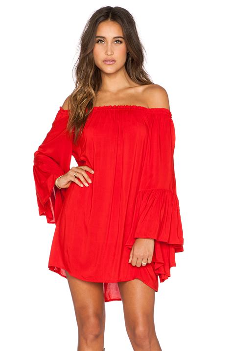 Lyst Indah Kamani Off The Shoulder Mini Dress In Red