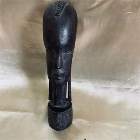 Vintage African Tribal Hand Carved Ebony Wood Woman Bust Sculpture Statue Kenya 70 00 Picclick
