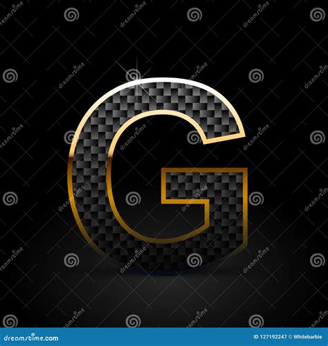 Black Carbon Fiber Letter G Uppercase With Gold Outline Isolated On