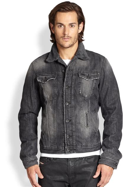 Lyst Diesel Faux Shearling Denim Jacket In Gray For Men