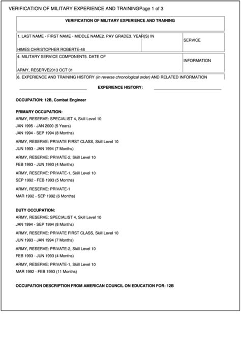 Dd Form 2586 Verification Of Military Experience And Training