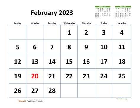 February 2023 Calendar With Extra Large Dates