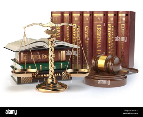 Gold Scales Of Justice Gavel And Books With Differents Field Of Law