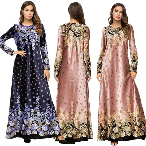 Women Maxi Dress Muslim Floral Print Gown Party Cocktail Dubai Robe
