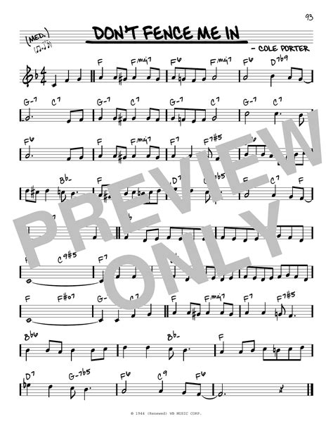 don t fence me in real book melody and chords print sheet music