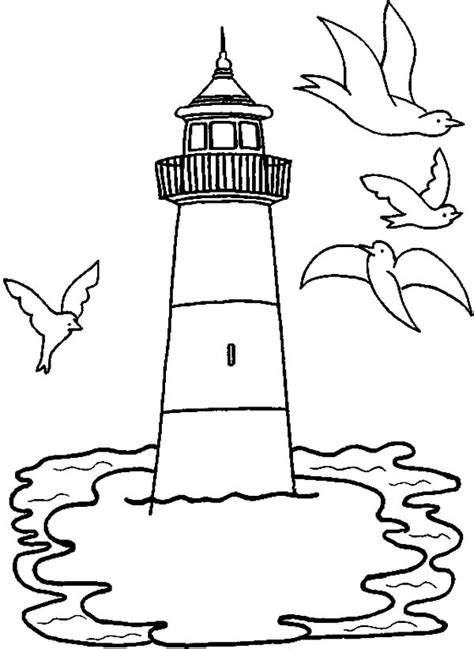Gulls Fly Around The Lighthouse Coloring Pages Download And Print