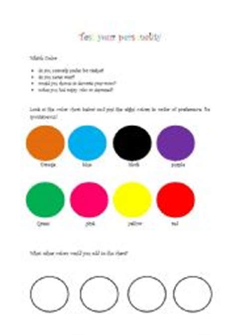 Thus you can be sure to get an original plagiarism free paper from us. Colors personality test - ESL worksheet by valh