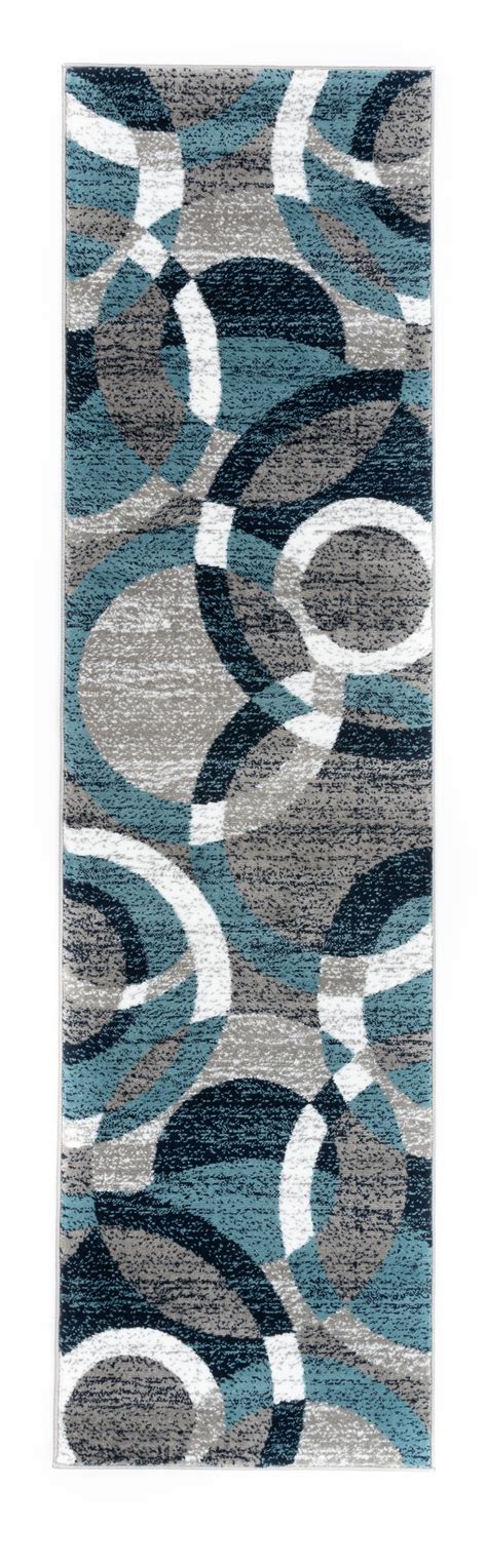 Modern Contemporary Circles Abstract Blue 2 X 72 Indoor Runner Rug