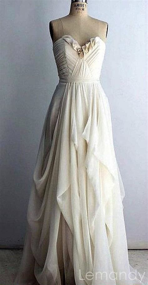 Ivory Strapless Sweetheart A Line Chiffon Wedding Dress With Folds