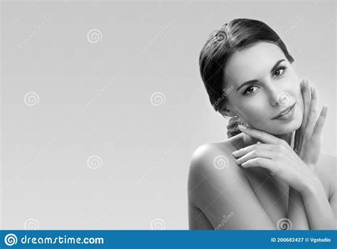 Portrait Of Woman With Naked Shoulders Stock Image Image Of Banner Person 200682427