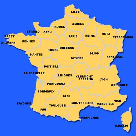 Carte vierge de france avec les noms des villes. Tourisme en France - Carte des Villes principales ...