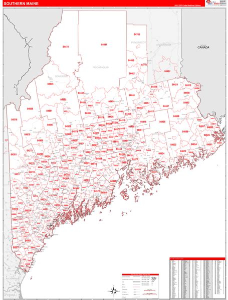 Maine Southern Wall Map Red Line Style By Marketmaps Mapsales