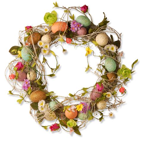 Shop 18 Inch Easter Wreath With Eggs Flowers And Twigs Free Shipping