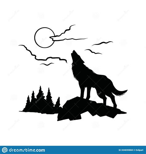 Wolf Howls At The Moon Forest Landscape Wildlife Stencils Mountain