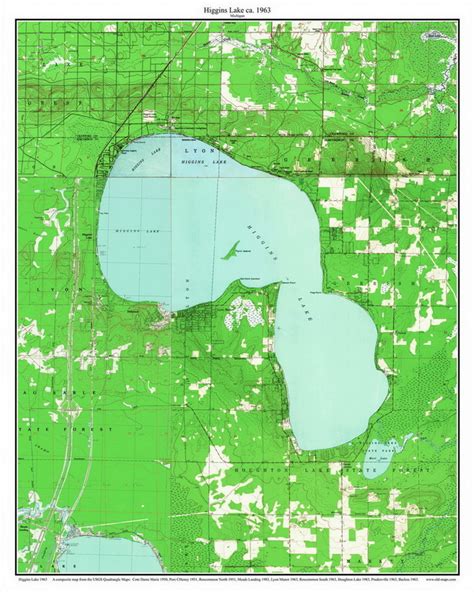 Higgins Lake 1963 Custom Usgs Old Topo Map Michigan 2 Old Maps