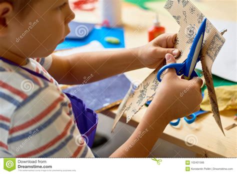 Cute Little Boy In Craft Class Stock Photo Image Of