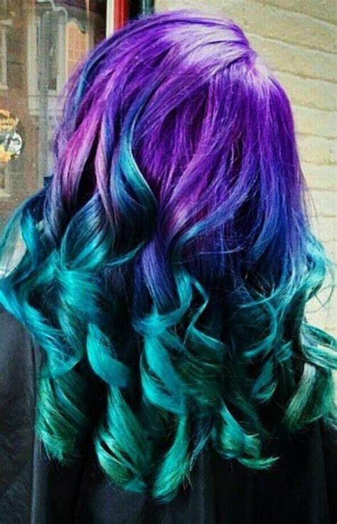 Purple Green Ombre Dyed Hair Color Purple And Green Hair