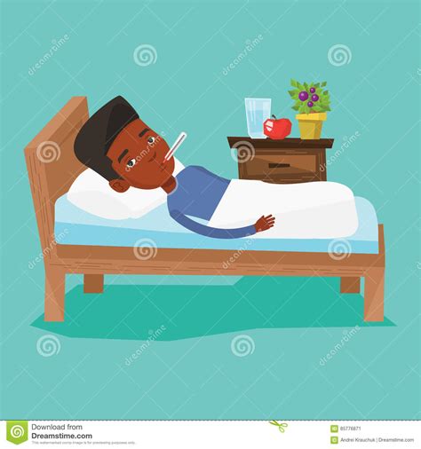 有放置在床上的温度计的病的人 向量例证 插画 包括有 健康 平面 男性 病症 格式 传染性 位置 85776871
