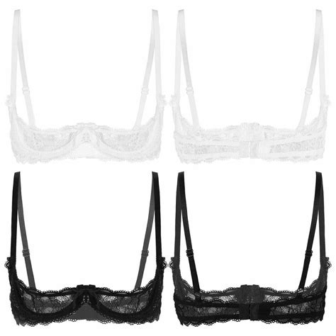 sexy women 1 4 cup bra sheer lace netted see through underwired non pad club ebay