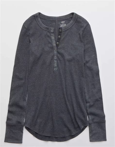 Aerie Ribbed Henley Long Sleeve T Shirt In Henley Long Sleeve