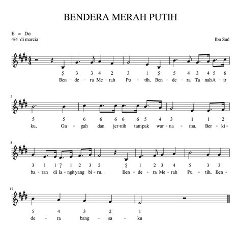 Ini berarti, setiap birama ada empat hitungan dan setiap hitungan bernilai seperempat atau empat not seperempat dalam setiap birama. Notasi Lagu Bendera Merah Putih | Arpegio Sheet Music ...