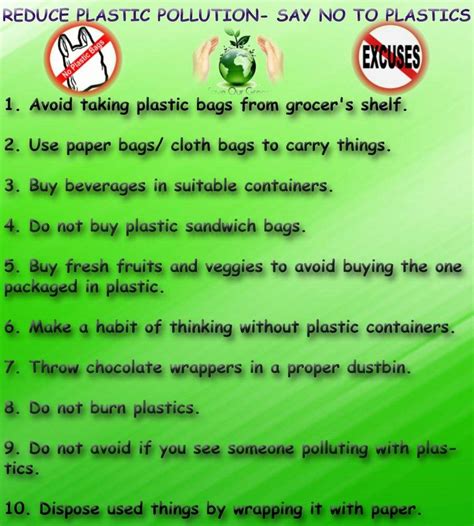 Reduce Plastic Pollution Say No To Plastics Save Our Green