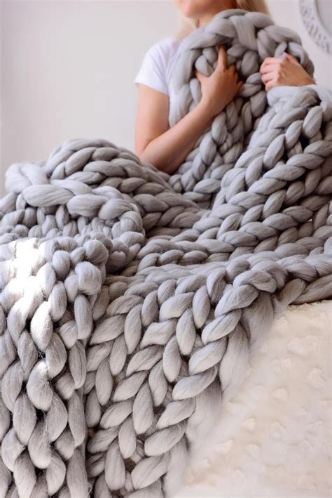 Merino Wool Blanket Chunky Knit Blanket Giant Blanket Etsy Knitted