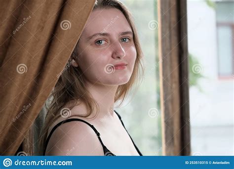 Portrait Of A Young Pretty Attractive Brown Haired Girl Stock Image
