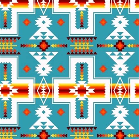 Cotton Fabric Ethnic Fabric Tucson Southwest Cream Red Orange Aztec