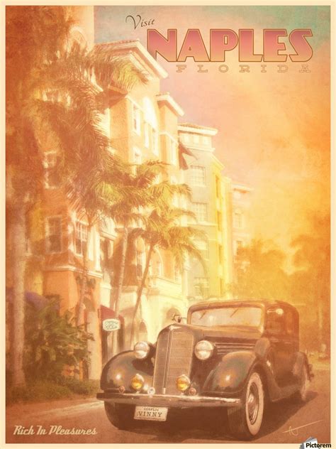 Visit Naples Florida Vintage Travel Poster Vintage Poster Canvas