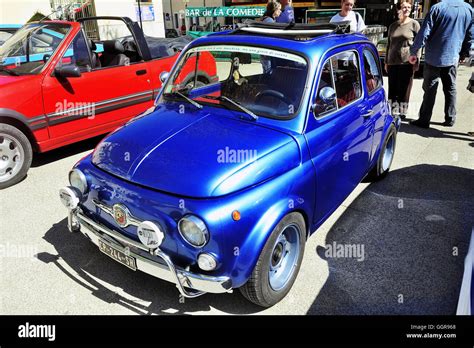 Old Fiat 500 Abarth Racing Equipped Photographed Vintage Car Rally Town