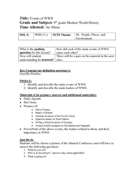 Events Of World War Ii Lesson Plan For 9th Grade Lesson Planet