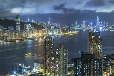 Skyline Of Victoria Harbor Of Hong Kong City Stock Photo