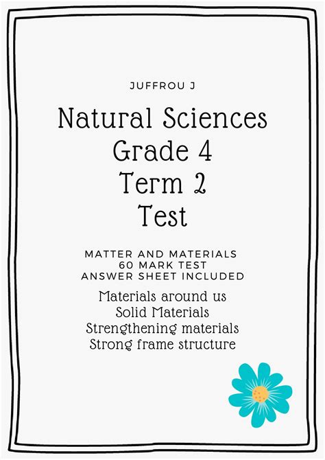Natural Sciences Grade 4 Term 2 Test With Answer Sheet Teacha