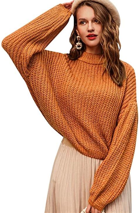 Simplee Women S Oversized Cropped Sweater Lantern Long Sleeve Loose
