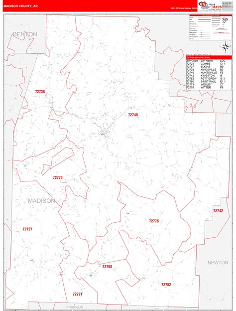 Madison County Ar Zip Code Wall Map Red Line Style By Marketmaps