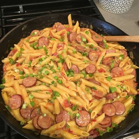 One Pan Cheesy Smoked Sausage And Pasta Recipe 247 Tasty Recipes