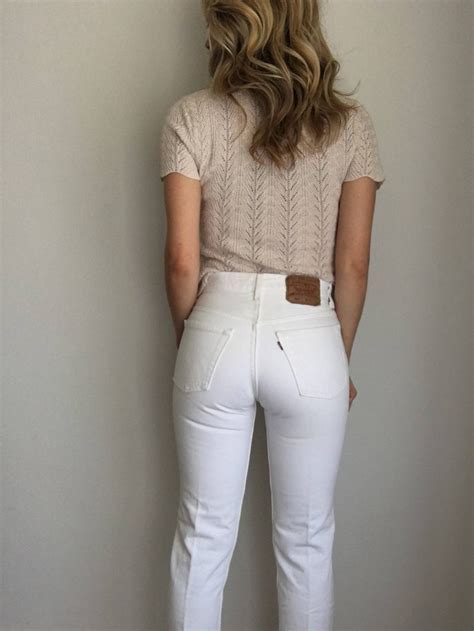 vintage white levi s 501 jeans women s 25 26 waist etsy