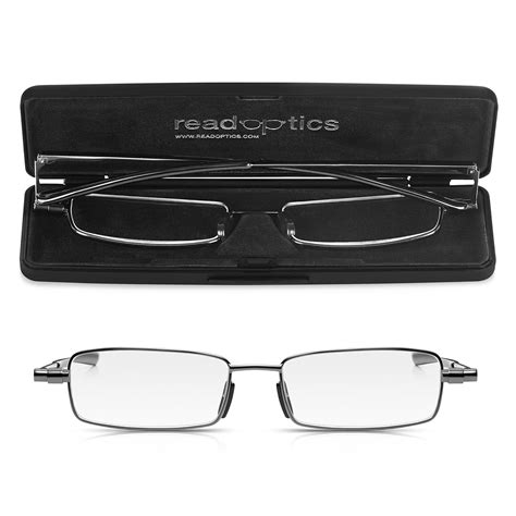 read optics flat folding reading glasses 1 50 fold away into ultra slim travel case mens