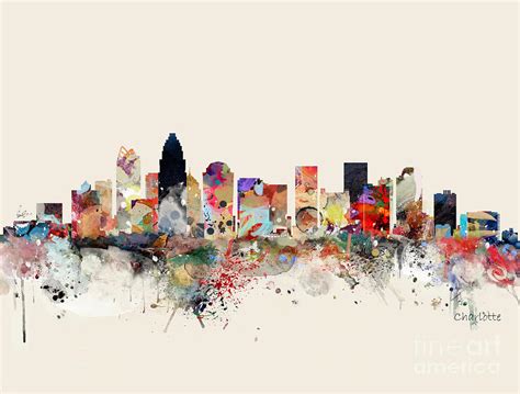 Charlotte Skyline Painting By Bri Buckley Fine Art America