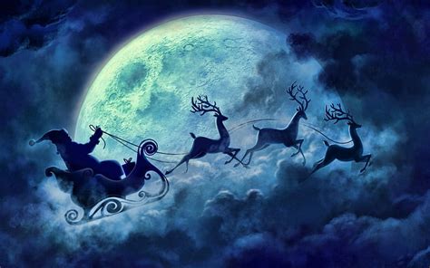 Hd Wallpaper Christmas Santa Claus Sleigh Night Moon Stars Sky