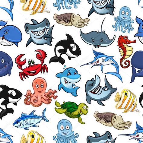 Mar Peces Animales Del Océano Vector Patrón De Dibujos Animados 2023