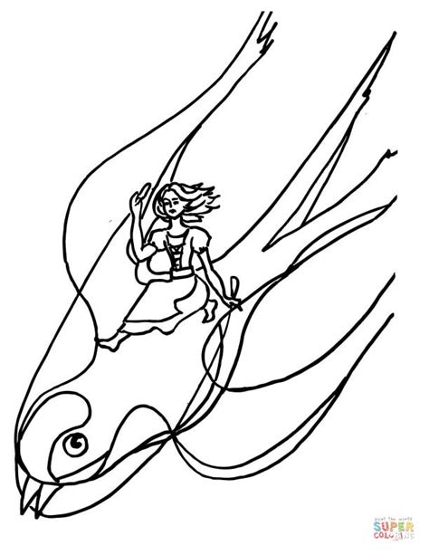 Thumbelina And A Swallow Coloring Page Free Printable Coloring Pages