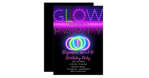 Black Glow Party Neon Lights Birthday Party Invitation