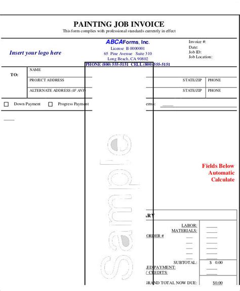 Free Sample Painting Invoice Templates In Pdf Excel Ms Word